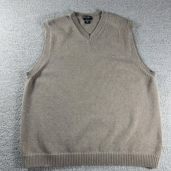 Eddie Bauer V-Neck Sweater Vest Beige Men’s Size XXL Tall - Picture 1 of 6